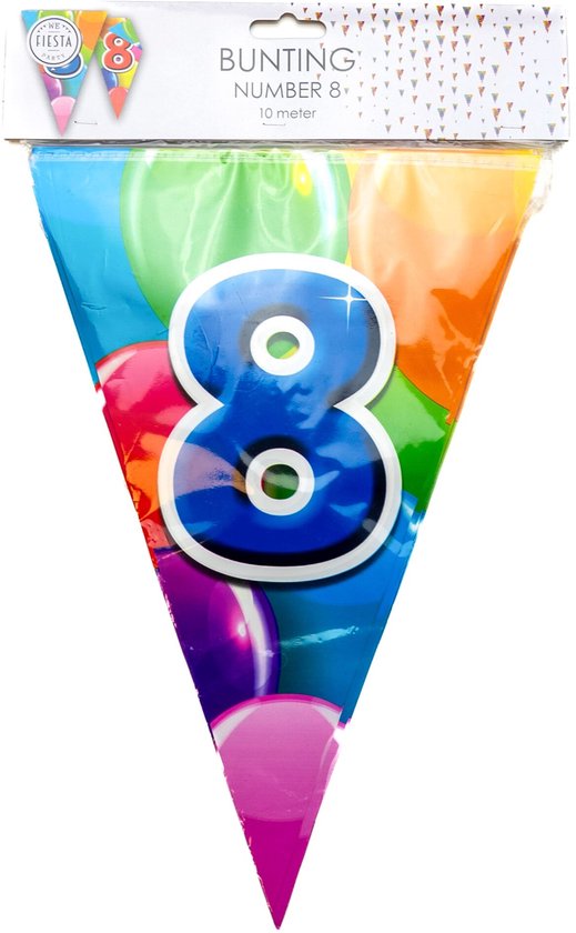 2x Vlaggenlijn 8 jaar 10 meter dubbelzijdig bedrukt - Verjaardag Feestje Vlag Vlaggen Versiering Slinger Feestdecoratie Decoratie
