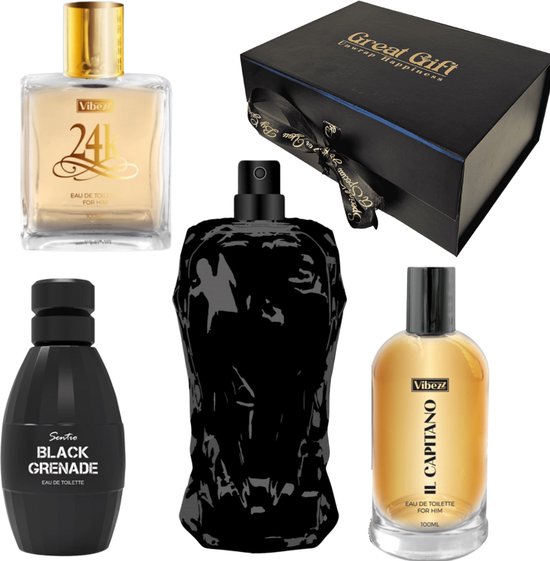 GreatGift® - Luxe Geur Geschenkset voor Hem - 4 Luxe Parfums - 24k Gold parfum - Living Legend Parfum - Il Capitano parfum - Black Grenade parfum- Vaderdag - Voor Mannen - Cadeau voor hem - Cadeau - In Luxe Giftbox