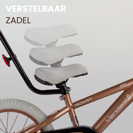 Verdant Bike Kinderfiets voor jongens van 4 tot 6 jaar, 16 inch Cappuccino, leeftijd 3 tot 6 jaar, met zijwieltjes, duwstang, handrem van Verdant Bike — afbeelding 2