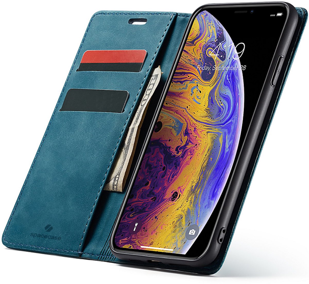 Spacecase Case Portefeuille Voor Iphone X Xs Blauw