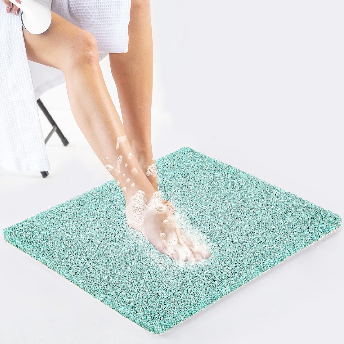 Antislip Bad Douchemat 1,5 cm Dikke PVC Loofah Voetmassage Mat 24x24 Inch Sneldrogend Blauw