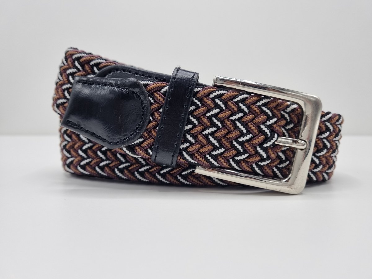 Elastische riem - gevlochten broekriem - dames en heren riemen - kleur Zwart Bruin 105 cm