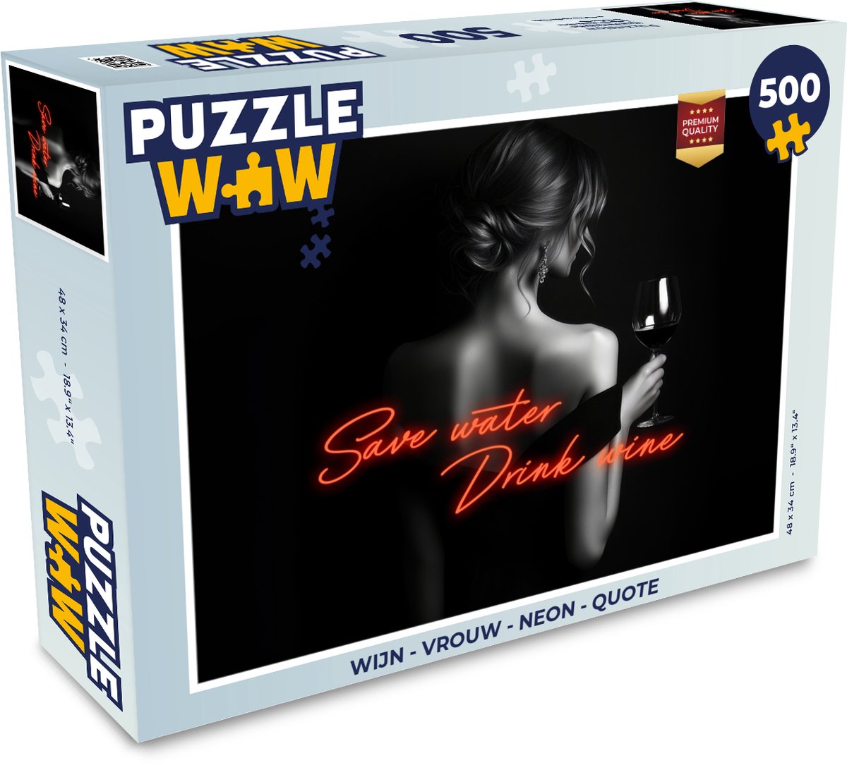 Puzzel Wijn - Vrouw - Neon - Quote - Legpuzzel - Puzzel 500 stukjes