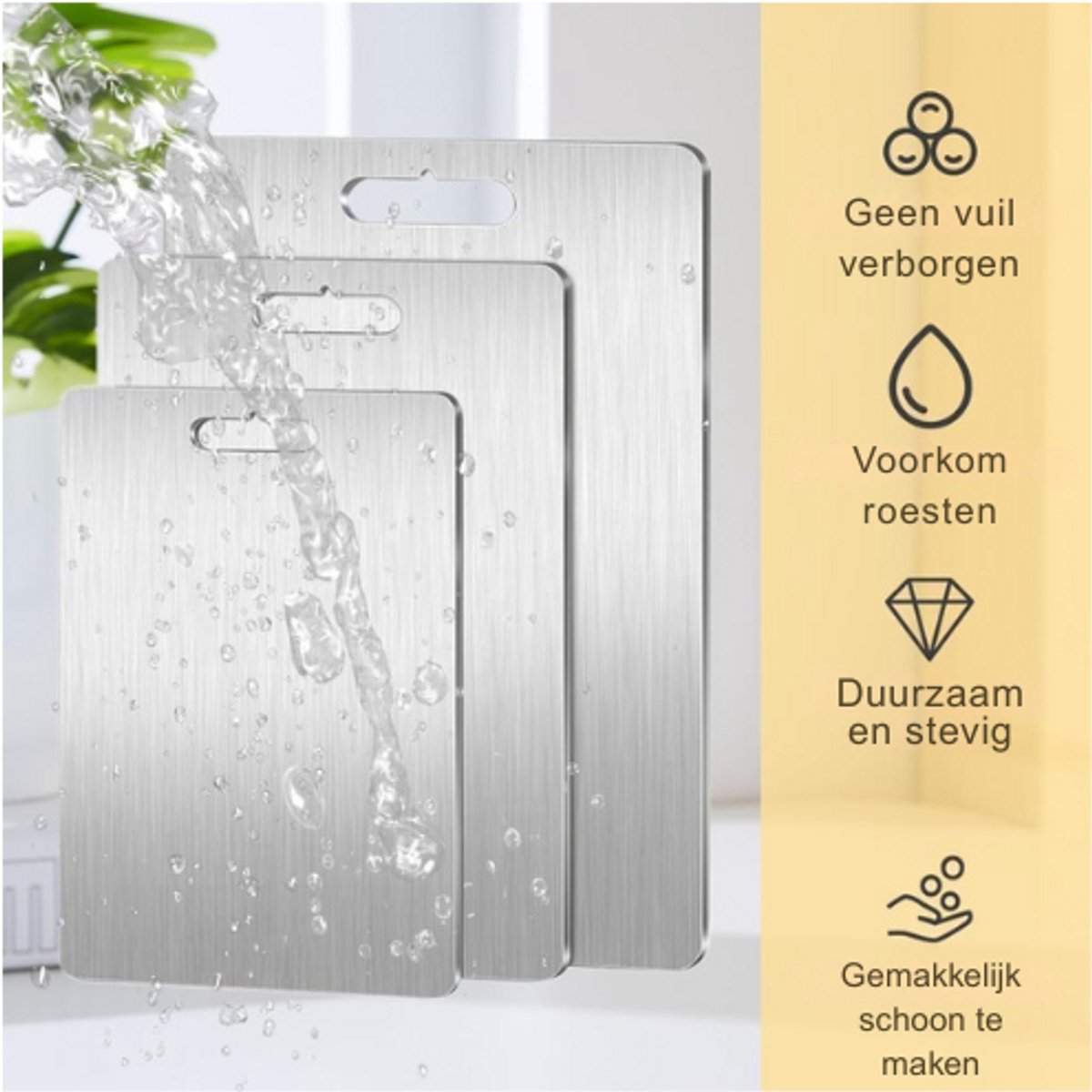 Titanium snijplank, 3 stuks, roestvrij stalen snijplank, dikke metalen snijplank, titanium snijmat, keuken, snijplanken titanium voor de keuken, buiten, kamperen, wandelen (L