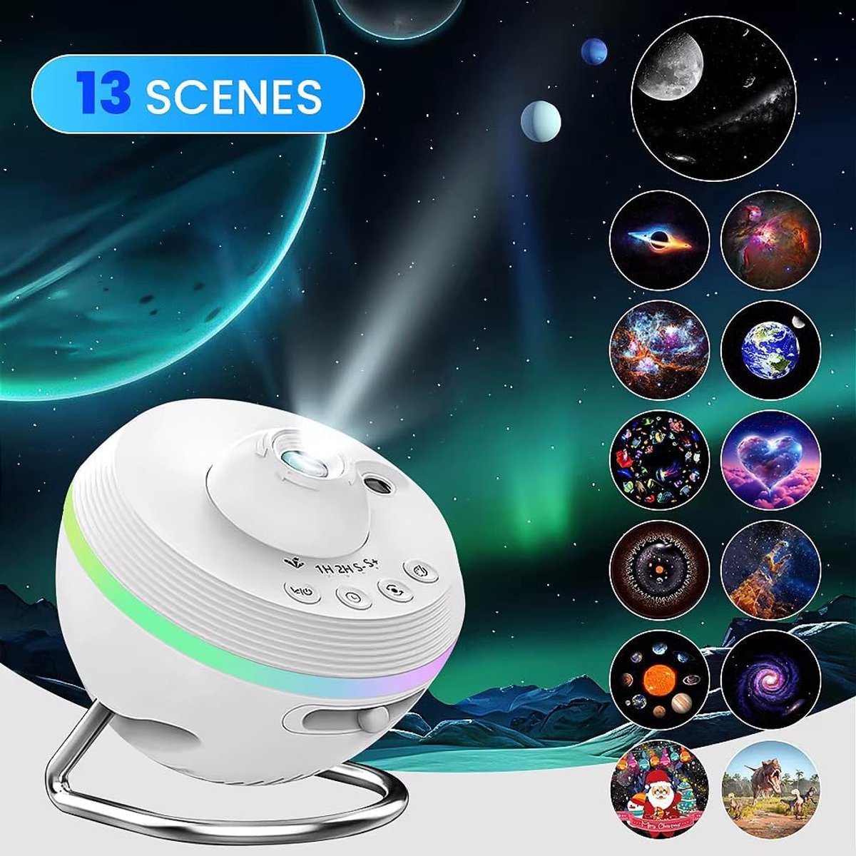 Galaxy Projector - 13 in 1 Planetarium Star Projector - Zonnestelsel Projector voor Kinderkamer Plafonddecoratie - Realistische Sterrenhemel Nachtlamp met Timer, Dynamische Meteoor, RGB Lichteffecten - Wit – foto 5
