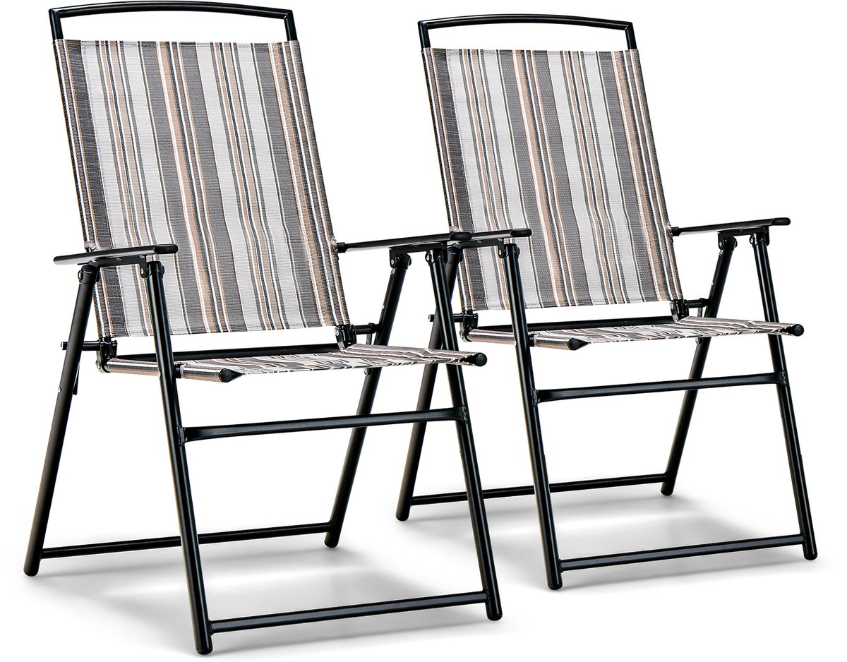 COSTWAY Set van 2 tuinstoelen, klapstoelen met armleuningen, balkonstoelen met ademende stof, terrasstoelen voor tuin, achtertuin, balkon