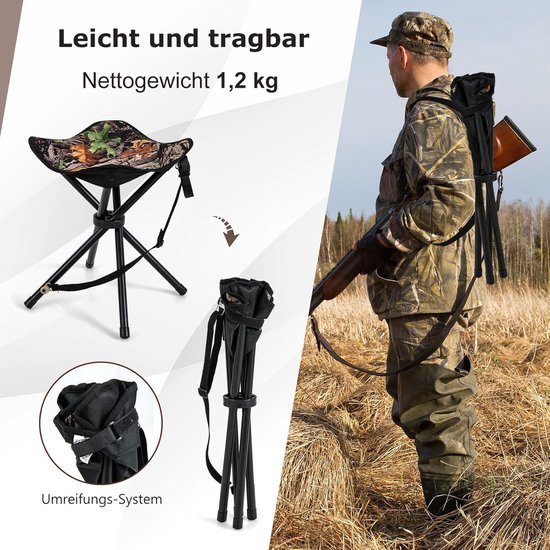 COSTWAY Set van 2 klapkrukken, campingkruk, opvouwbaar, licht, driepootkruk met schouderriem, draagbare campingkruk, belastbaar tot 150 kg, viskruk voor kamperen, wandelen, jagen, vissen, reizen van Merkloos — afbeelding 3