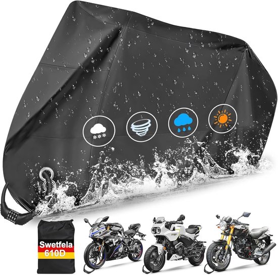 Motorhoes 210D voor buiten, waterdicht en stofdicht, 245 x 105 x 125 cm voor motorfiets en scooter
