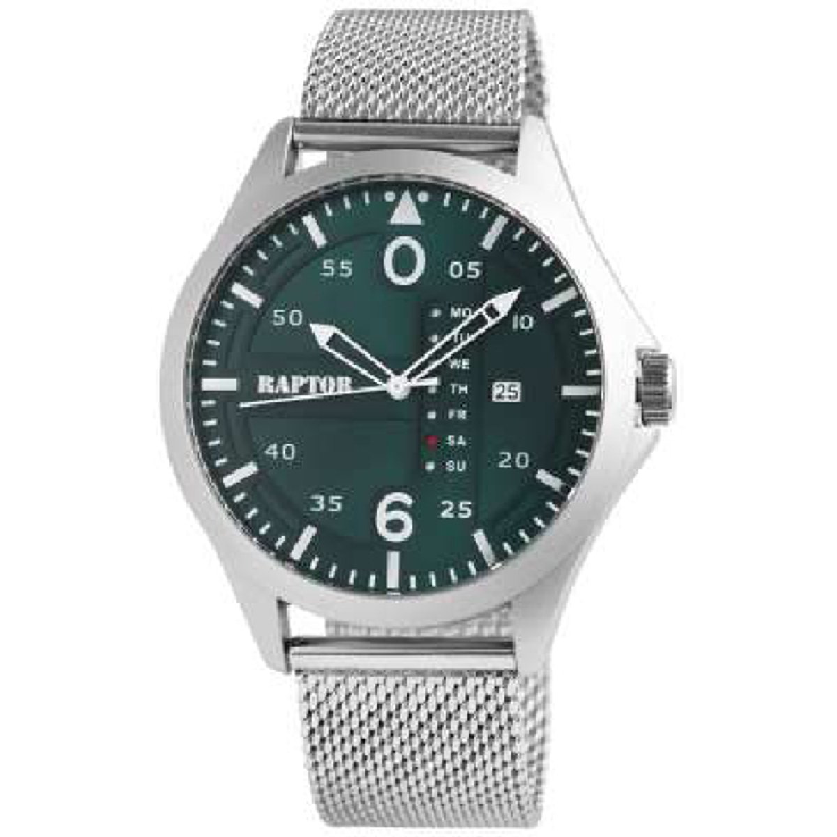RAPTOR-ra20265-004-Herenhorloge-zilverkleurig-staal-Milanese band-5 atm waterdicht-dag en datum