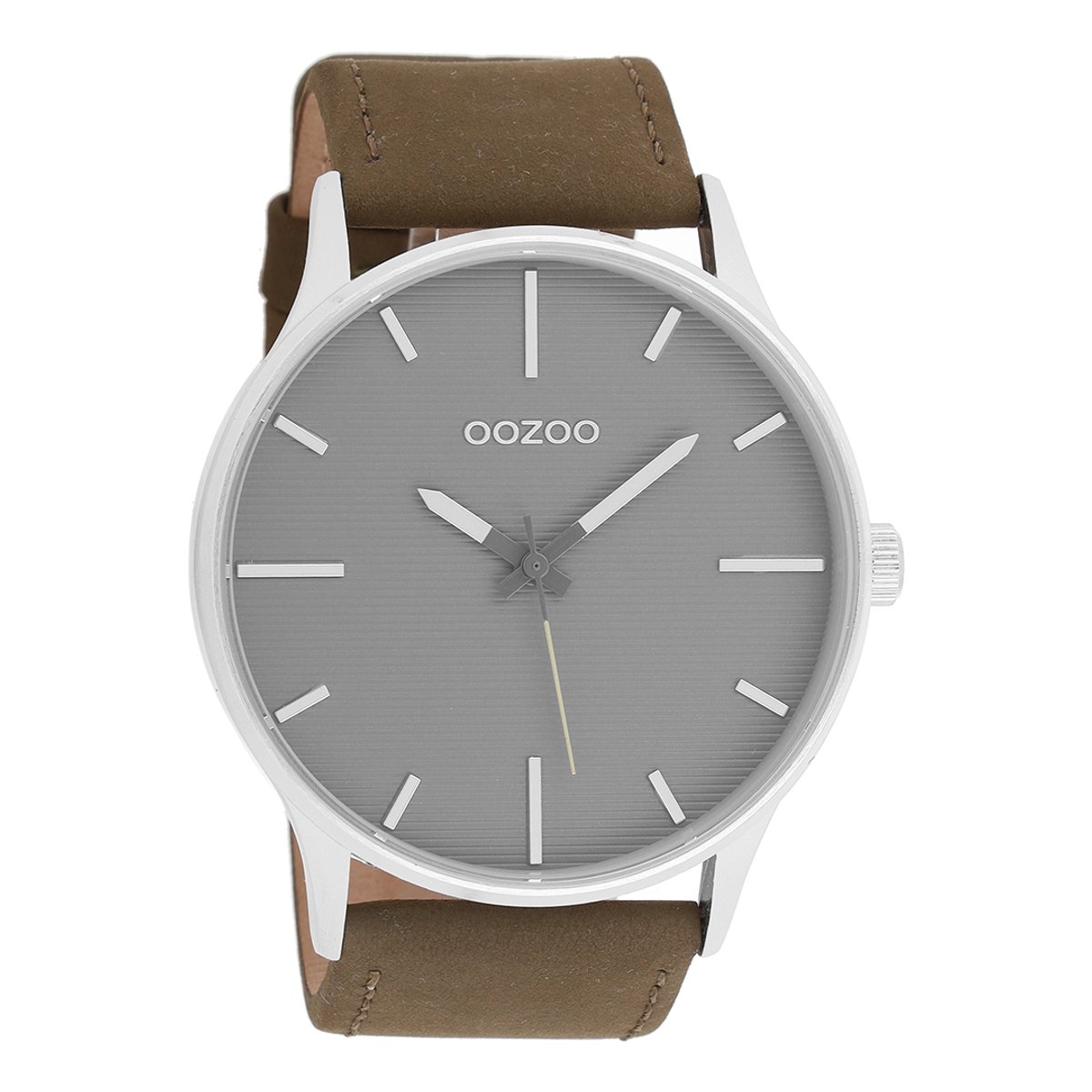 OOZOO Timepieces - Zilverkleurige horloge met groene leren band - C8553