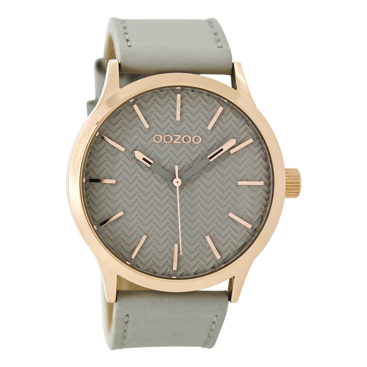 OOZOO Timepieces - Rosé goudkleurige horloge met steengrijze leren band - C9015
