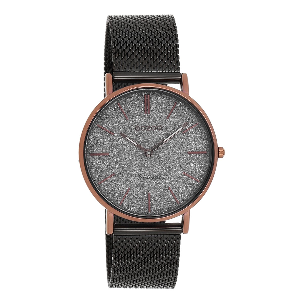 OOZOO Timepieces - Bruine horloge met olifant grijze metalen mesh armband - C8862