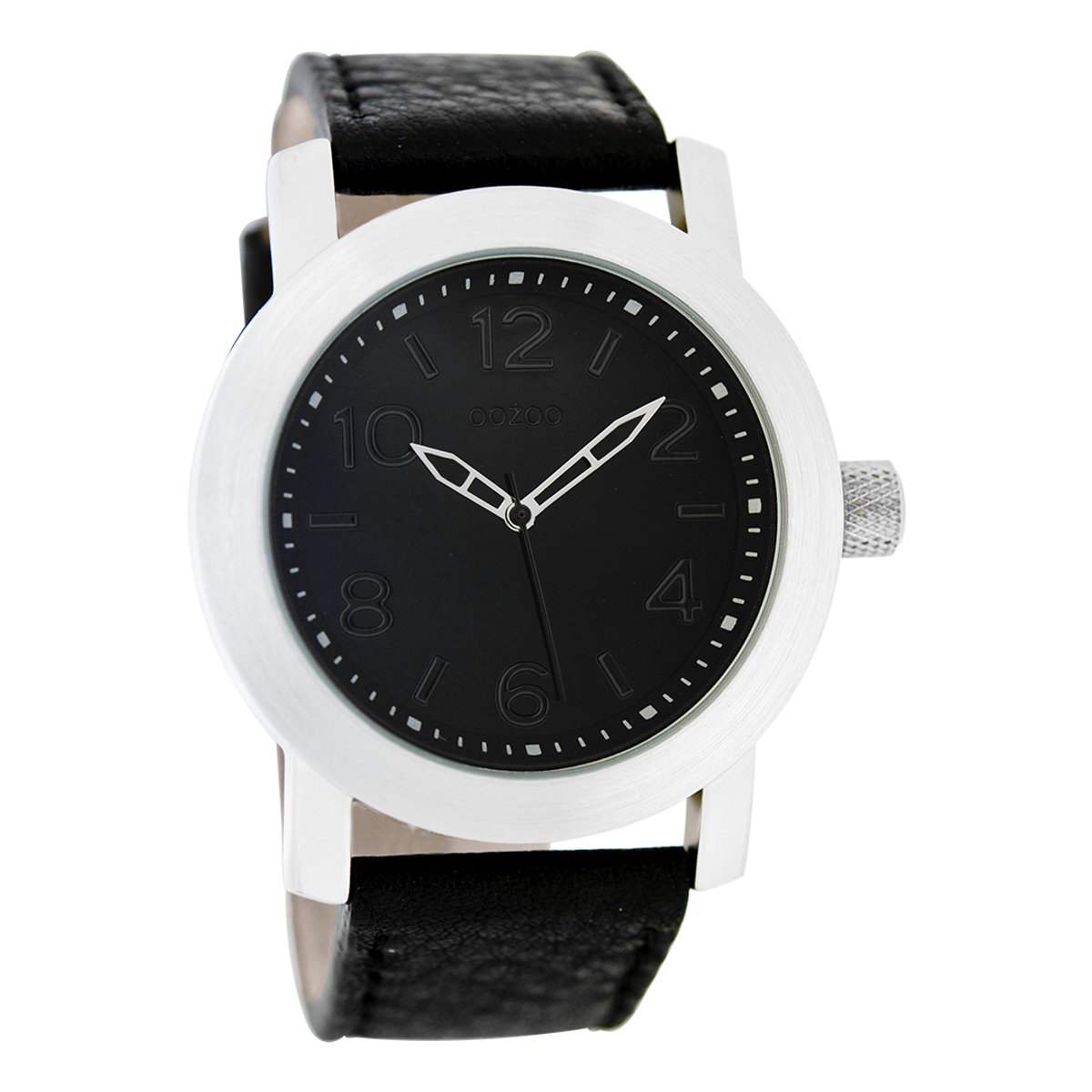 OOZOO Timepieces - Zilverkleurige horloge met zwarte leren band - C5154