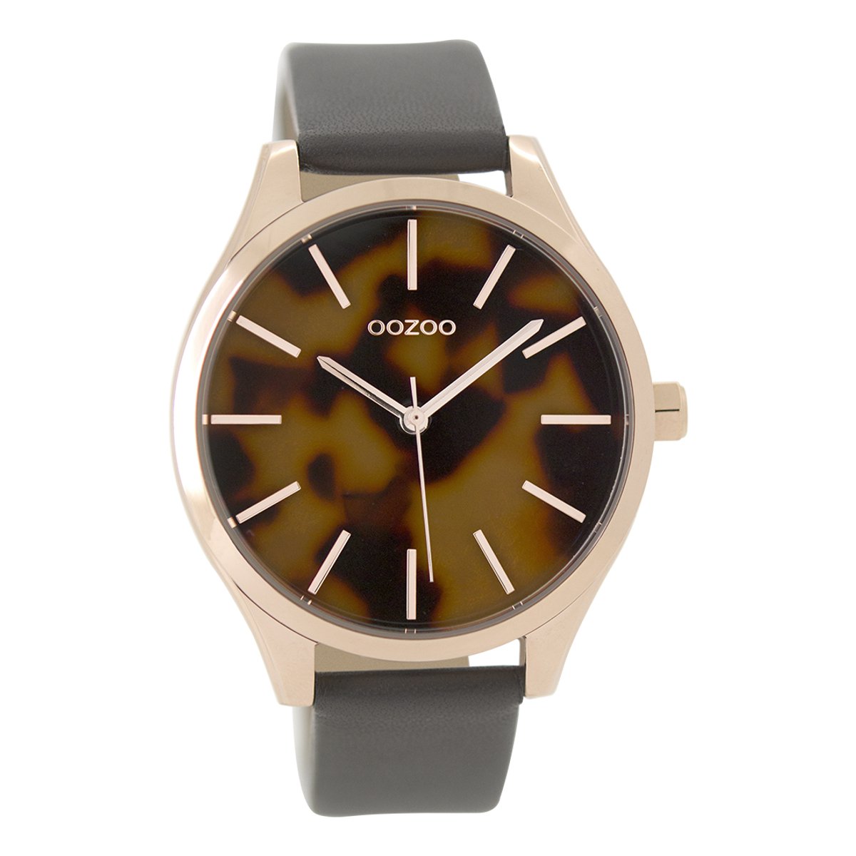 OOZOO Timepieces - Rosé goudkleurige horloge met olifant grijze leren band - C9504