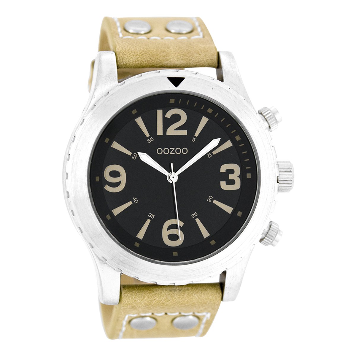 OOZOO Timepieces - Zilverkleurige horloge met zand leren band - C6112