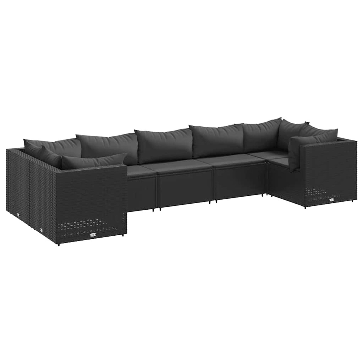 The Living Store 7-delige Loungeset met kussens poly rattan zwart - Loungeset - Lounge Set - Tuinset - Buitendiner - Outdoor Furniture