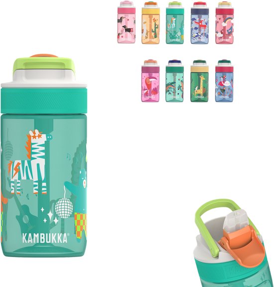 Bouteille pour enfants Kambukka Lagoon 400 ml Disco Zoo - avec paille intégrée - bouteille pour enfants - gobelet pour l'école