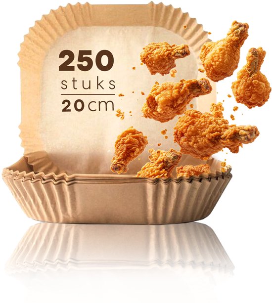 Ziva Airfryer Papieren Wegwerp Bakjes Bakpapier Inlegvellen Vierkant 20cm (250 stuks) – Voorkomt vetresten en aanbakken – Hittebestendig tot 230°C – Geschikt voor Philips, Ninja, Tefal, Moulinex, Cosori, Princess en Inventum Airfryers & Ovens