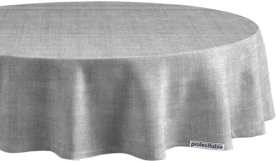 Nappe Ronde Aspect Lin Grijs Ø138cm - Nappe Lavable - Plastique