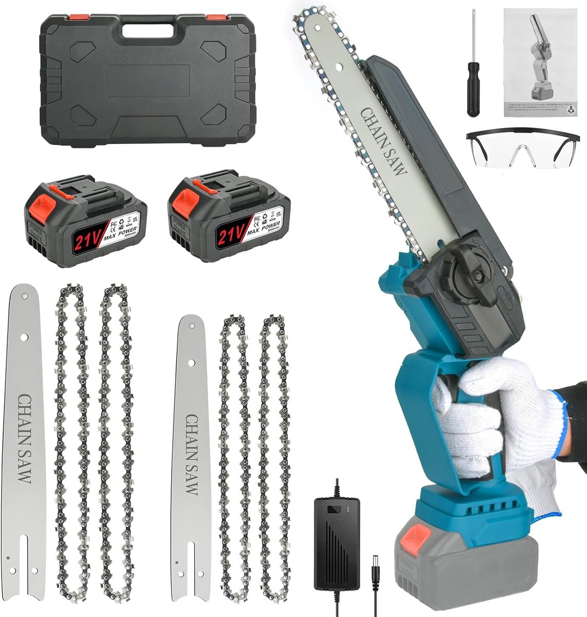 Accu mini-kettingzagen 6 en 8 inch - Borstelloze elektrische takkenzaag met 2 batterijen