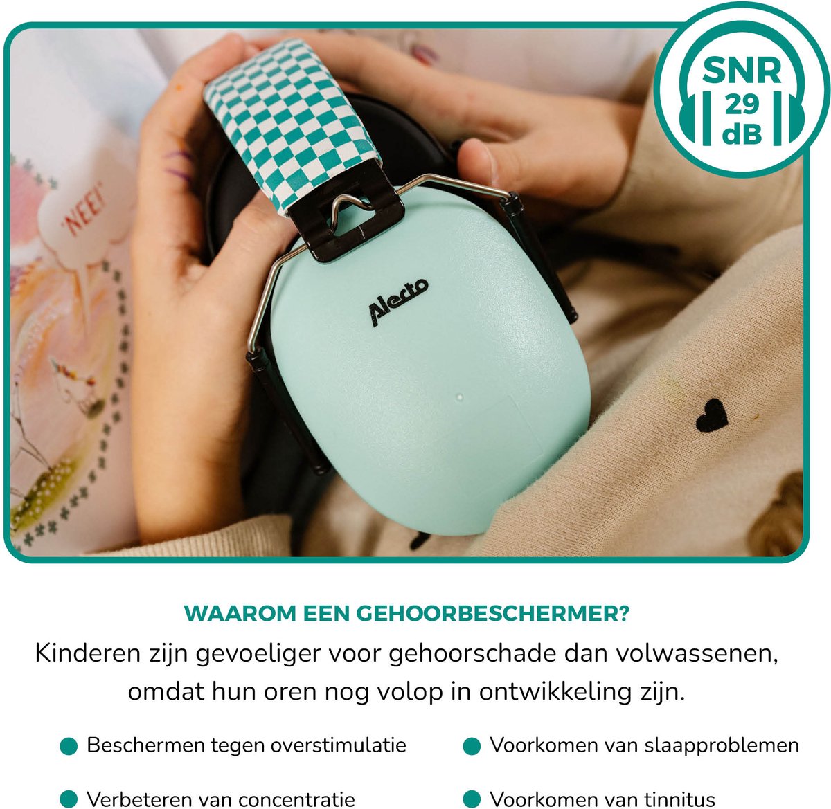 Alecto Gehoorbescherming Kinderen - Dempt harde geluiden - Verhoogd concentratie - BV-71 Oorkappen - Groen – foto 3