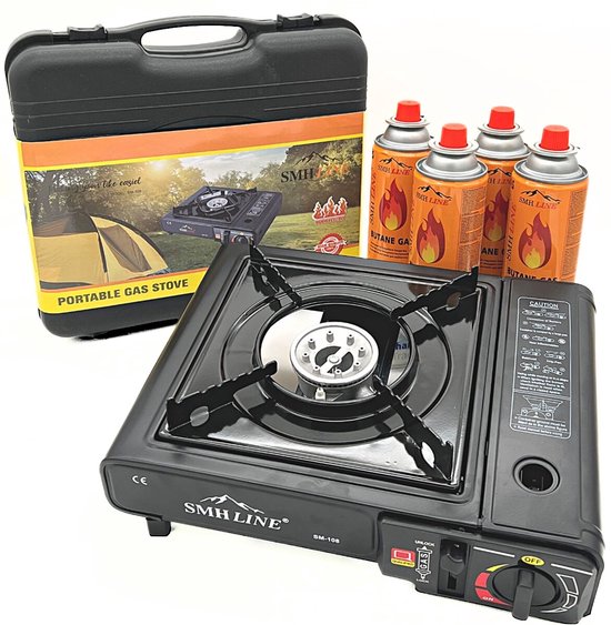 SMH LINE Camping kooktoestel - Draagbaar Gasfornuis - Incl. 4x gasflessen en koffer