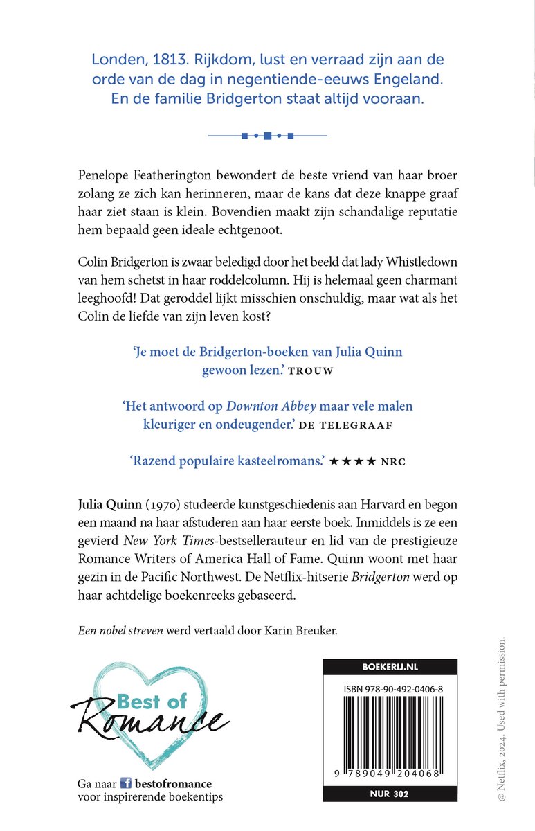 Bridgerton 4 - Een nobel streven - back cover