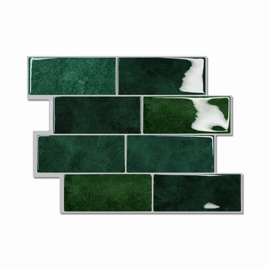 JustValue Zelfklevende Plaktegels - Set van 10 - Waterbestendige Tegelstickers - Muurdecoratie - Keuken - Badkamer - Toilet - 29.4x21.4 cm - Groen