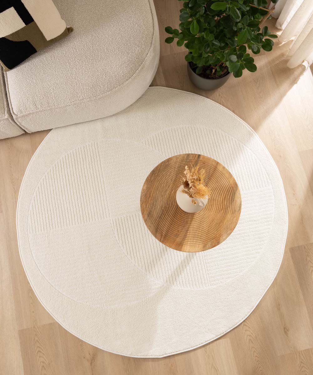 Scandinavisch vloerkleed rond - Contour Circle crème 160