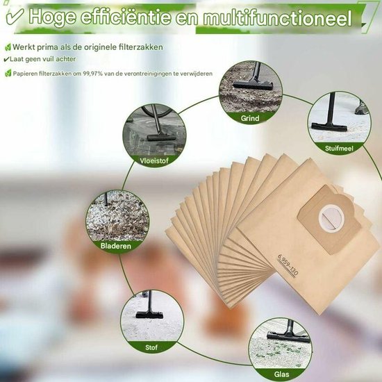 Lot De 20 Sacs Aspirateur + Filtre Pour Kärcher WD3 MV3 SE 4001 - Compatibles, Filtration 2 Couches
