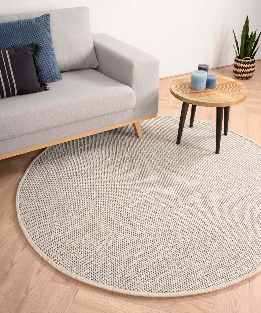 Rond wollen vloerkleed Lett - wit 120 cm