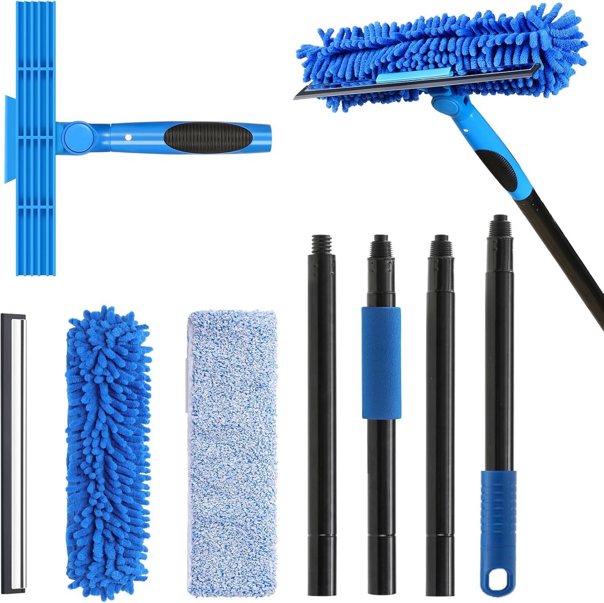 Professionele 2-in-1 Raamwisser met Verlengstang en Schrobzuigset