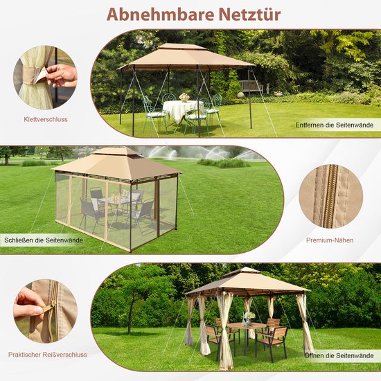 COSTWAY Paviljoen 3 x 9 m, tuinpaviljoen met 5 afneembare zijwanden en ramen, partytent, feesttent, tuintent, uv-bescherming, voor tuin, feest, bruiloft