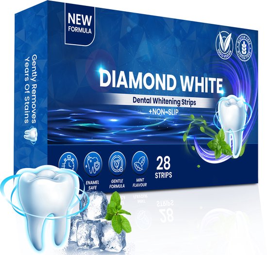 Diamond White - Teeth Whitening Strips - 28x Strips - Zonder Peroxide (0%) - Tandenbleekset – Mint