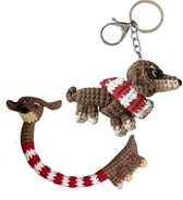 Teckel - teckel sleutelhanger - crochet sleutelhanger - rode sjaal - hond - mini teckel knuffeltje - 2-in-1 teckel sleutelhanger - crochet teckel