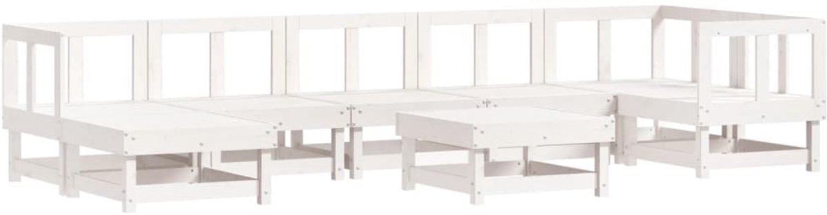 The Living Store 8-delige Loungeset massief grenenhout wit - Loungeset - Tuinset - Lounge Bank - Tuinmeubilaar - Hout