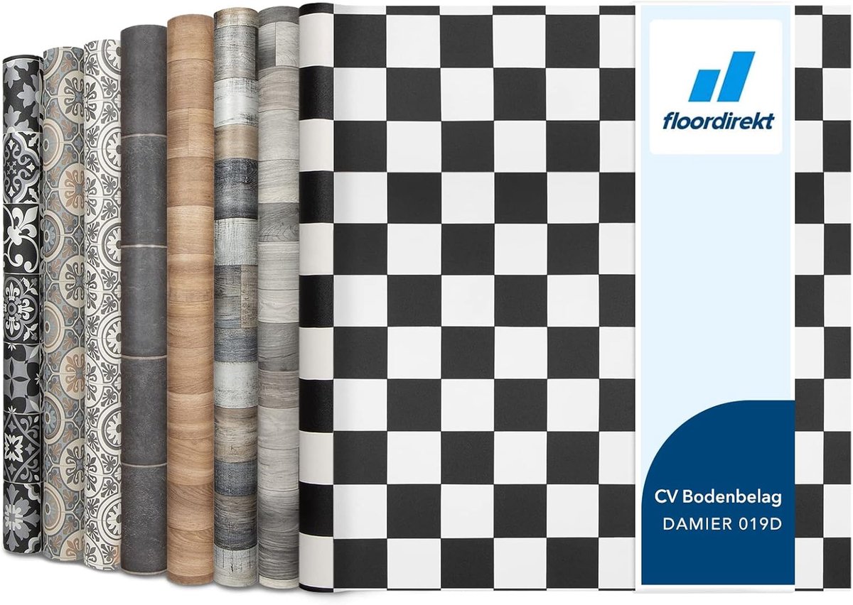 FLOORDIREKT Vloerbedekking - PVC vloeren - Atlantic - Damier - Vinyl vloeren - Tegeloptiek - Dikte 1,9 mm - 200 x 250 cm