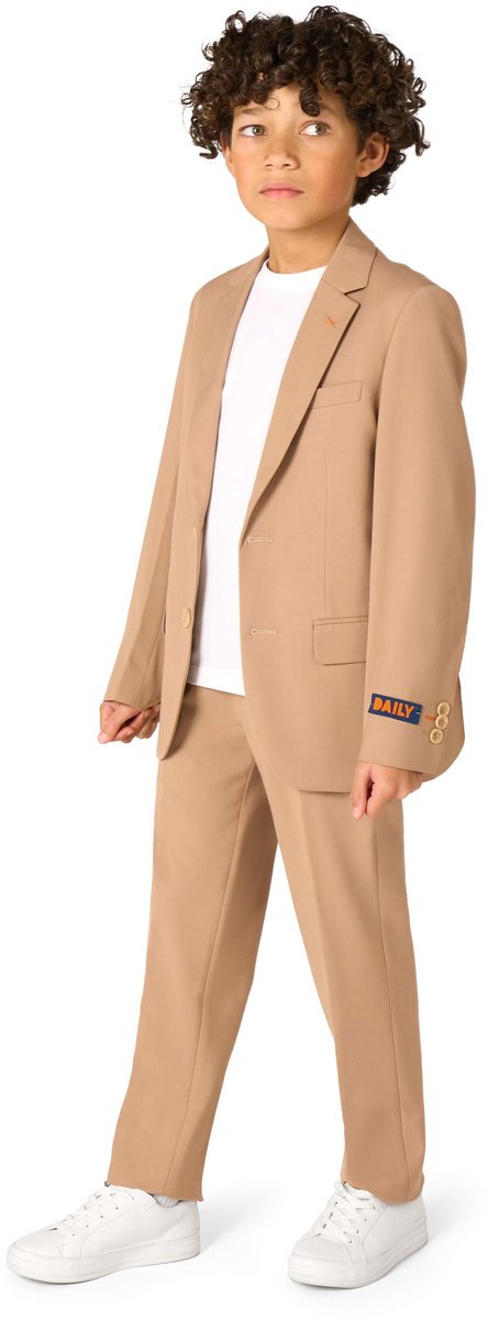 OppoSuits Daily Dark Sand - Casual Jongens Pak - Voor Bruiloften, Schoolfeesten en Casual Chic - Inclusief Pantalon en Blazer - Maat EU 98/104 - 4 Jaar