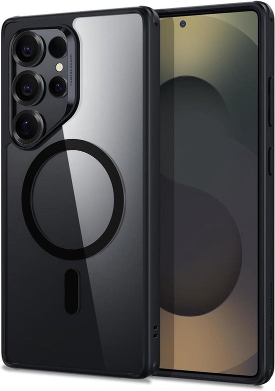 Coque hybride Classic HaloLock d'ESR adaptée au Samsung Galaxy S25 Ultra | Compatible avec MagSafe / Qi2 et HaloLock | Couverture arrière avec aimant | Noir transparent
