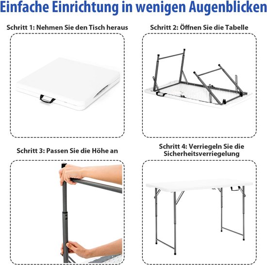 Draagbare Inklapbare Campingtafel en Tuintafel - Verstelbaar in Hoogte voor Feesten en Kamperen - 120 x 60 x 74,5 cm van Merkloos — afbeelding 4
