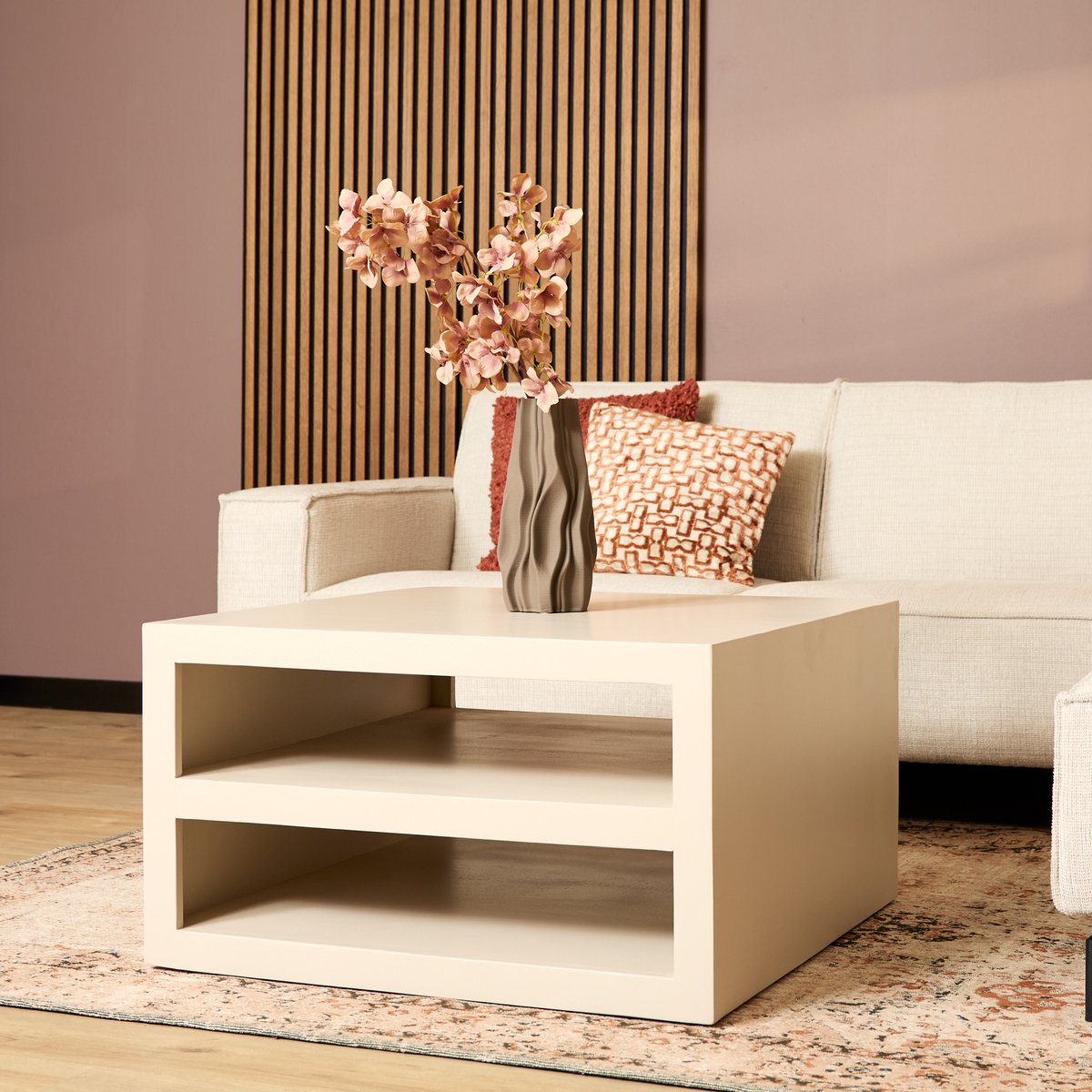 Meubels4nu - Salontafel Cube - 80x80cm - Vierkant - Mangohout - Beige - Sand - Opbergvak - Open vak - Landelijke salontafel - Snelle levering