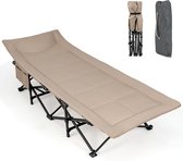 COSTWAY Veldbed met comfortabele katoenen vulling, geïntegreerd kussen en matras, inklapbaar campingbed tot 200 kg belastbaar, klapbed met zijzak, campingbed met draagtas, logeerbed