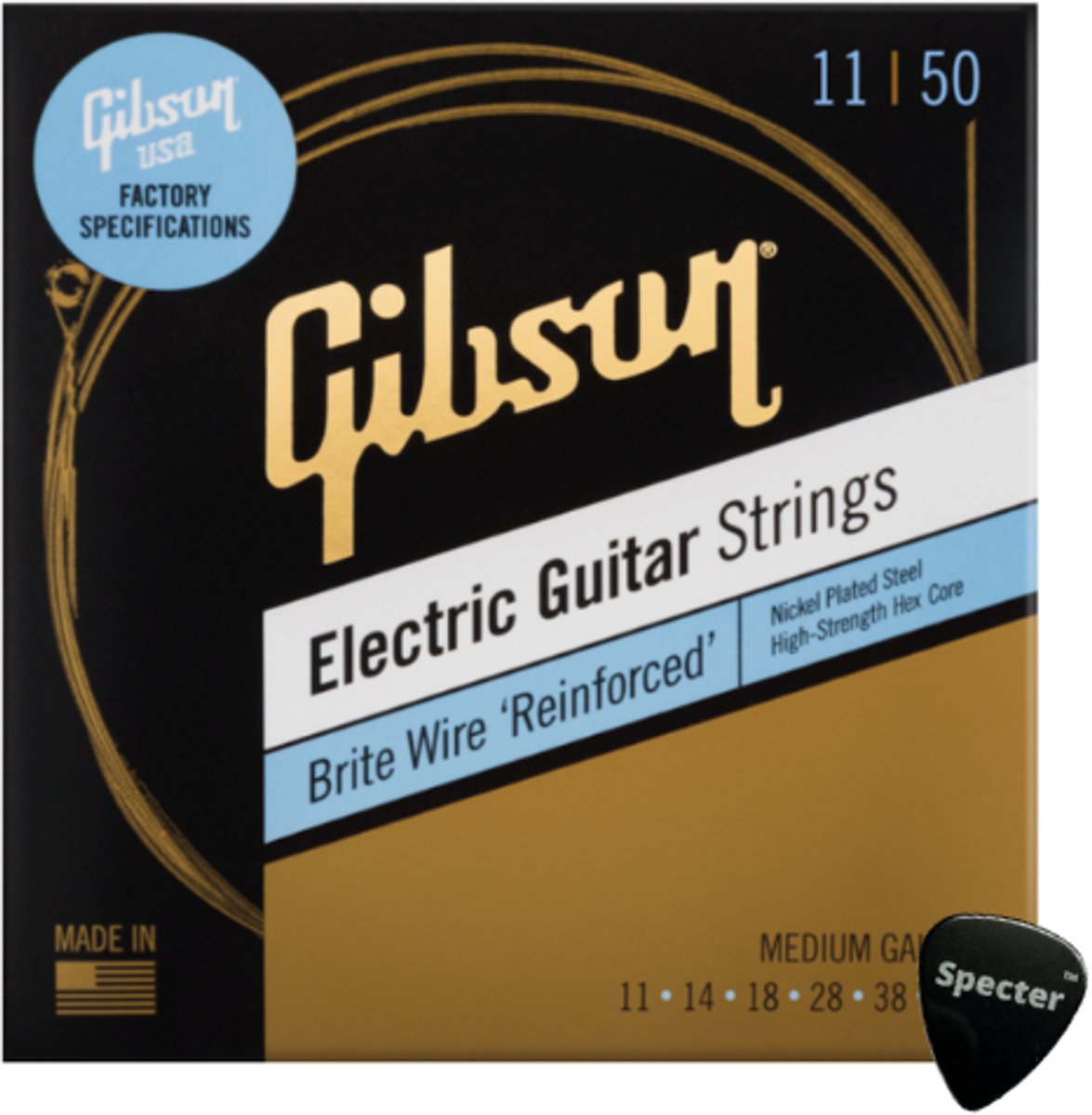 Gibson Nikkel Brite Wire Gitaarsnaren Elektrische Gitaar Medium 11-50 + Specter Plectrum – Helder Geluid en Duurzaamheid