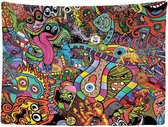 Ulticool - Psychedelic Trippy Crazy Faces - Tapisserie - 200x150 cm - Groot tapisserie - Affiche