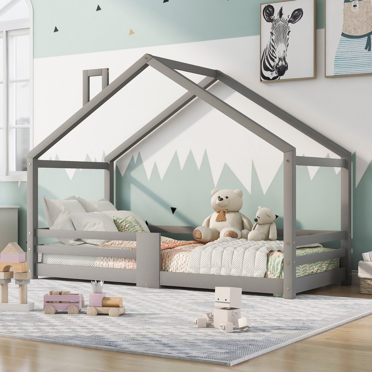 Kinderbed Kinderbed Huisbed met Schoorsteen - afbeelding 5