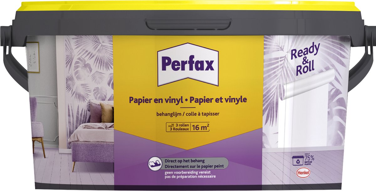 Perfax Ready & Roll Behanglijm Papier & Vinyl 2.25 kg | Eenvoudig en Snel Behangen | Voor Papier en Vinyl