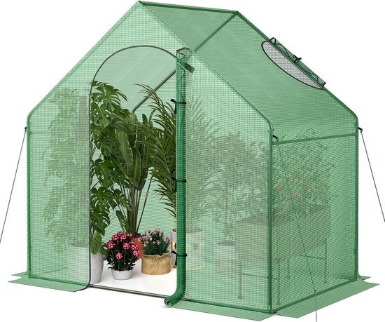 COSTWAY Foliekas, broeikas met PE-afdekking voor alle weersomstandigheden, roldeur en raam, tomatenkas, plantenhuis voor tomaten en potplanten (181 x 181 x 200 cm, groen