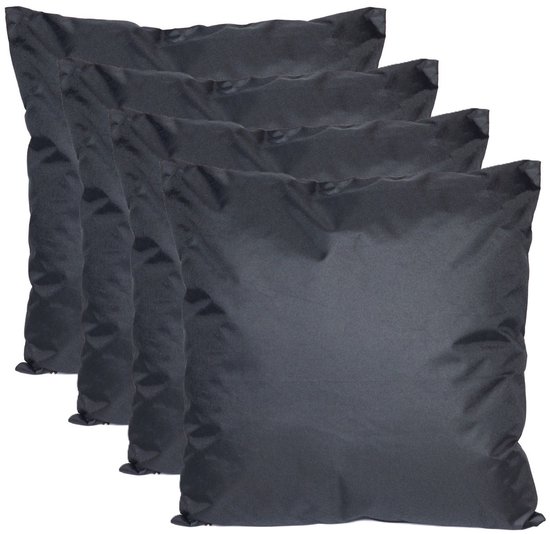 Collection Anna Coussins décoratifs d'extérieur ou de jardin - 4x - noir - 45 x 45 cm - intérieur/extérieur - coussins d'assise banc de jardin