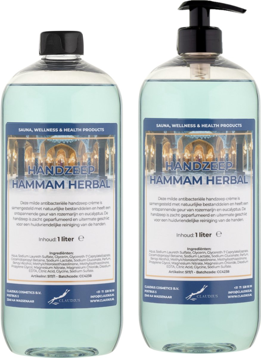Handzeep Hammam Herbal 1 liter - met gratis pomp - set van 2 stuks