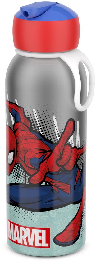 Foto: Mepal isoleerfles flip up campus 350 ml 12 uur koud 4 uur warm drinkfles met rietje voor kinderen spiderman